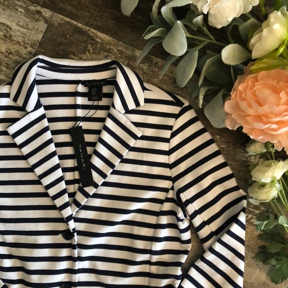 Tahari Navy & White Striped Blazer - Picture 2 of 5